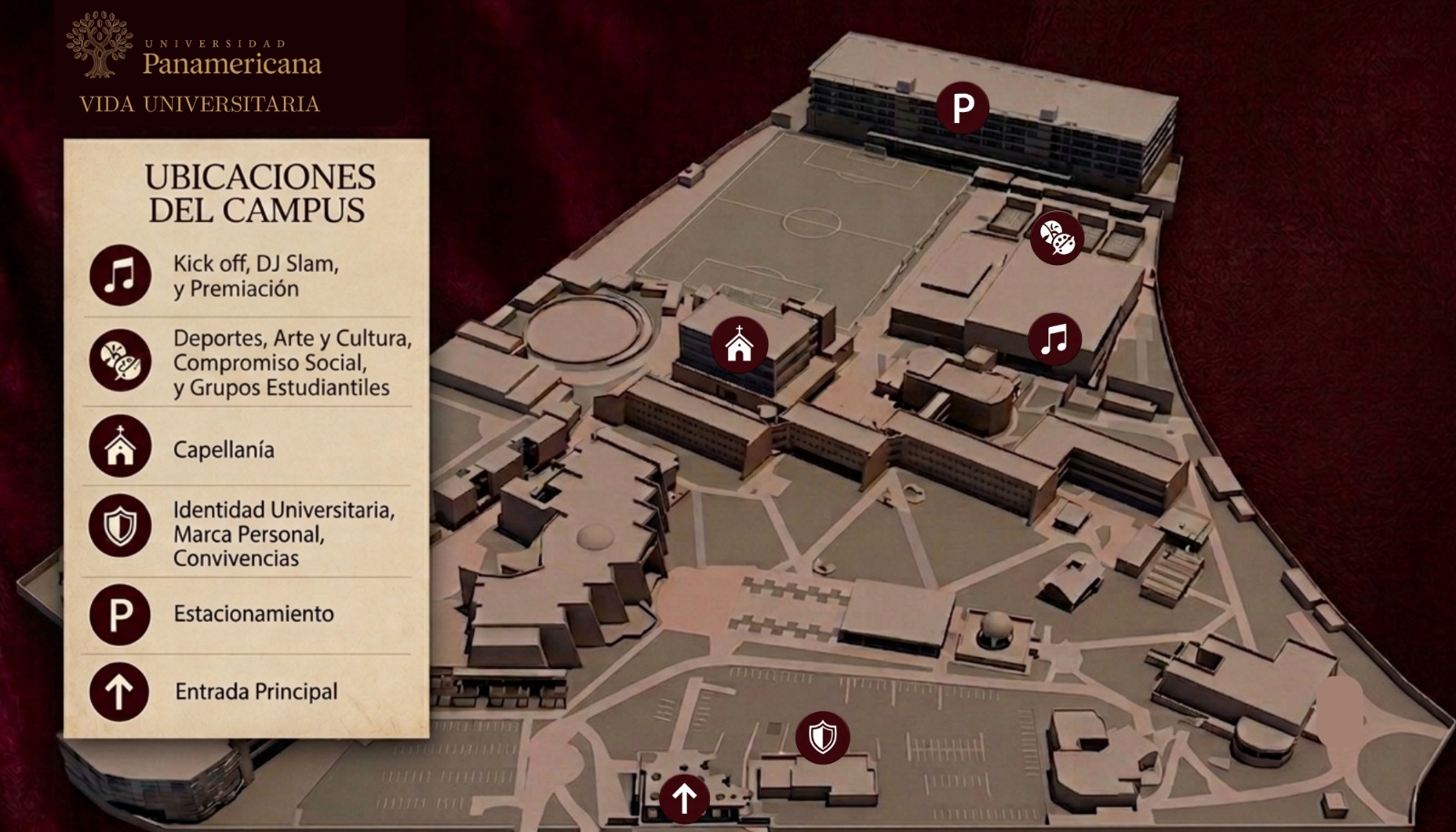Mapa del campus UP con las ubicaciones de VIVE UP 2026